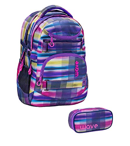 Wave Infinity Lila Schulrucksack Set 2 - teilig mit Laptopfach Tabletfach / 43 x 31 x 22 cm / 30 Liter/Mädchen/Rucksack Daypack (338-72/A Set1 Colorful) von Wave