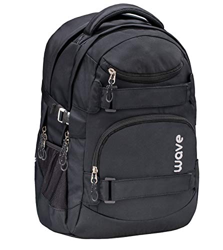 Wave Infinity Schwarz Schulrucksack mit Laptopfach Tabletfach/Brustgurt Hüftgurt / 43 x 31 x 22 cm / 30 Liter/Unisex, Jungen, Mädchen/Rucksack Daypack (338-72/A Black) von Wave