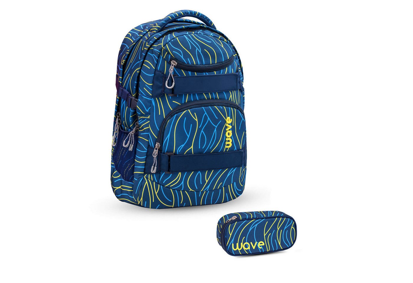 Wave Rucksack Rucksack Infinity Schulrucksack Set 2 tlg Yellow Lines" Kinder Ranzen" von Wave