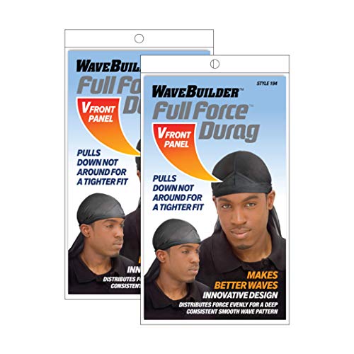 Wavebuilder Full Force V-Front Durag, Schwarz, 2er-Pack von Wavebuilder