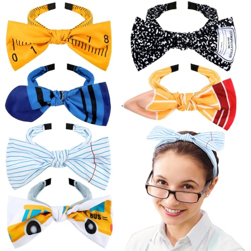 Wavyknot 12 Stück Schulanfangs-Haar-Accessoires, Lehrer-Haarbänder für Frauen, Bleistiftkreide, Bus, Notizbuch, Lineal, Haarbänder, Lehrer-Outfit und Haarstyling-Wertschätzung, Geschenke von Schülern von Wavyknot