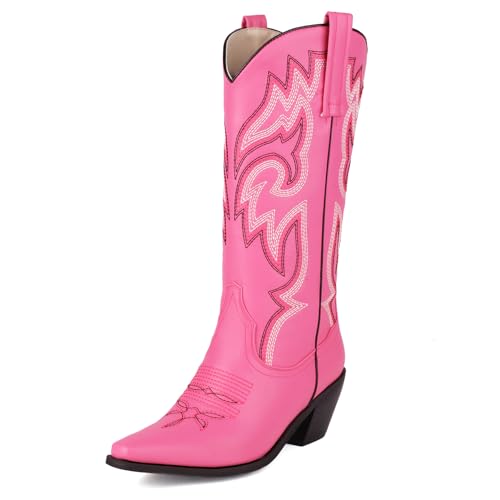 Wavyvigs Damen Cowboystiefel mit mittlerer Wade bestickte Westernstiefel Cowgirlstiefel Pink Mark Size 36 von Wavyvigs