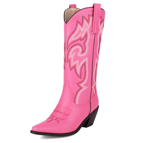 Wavyvigs Damen Cowboystiefel mit mittlerer Wade bestickte Westernstiefel Cowgirlstiefel Pink Mark Size 39 von Wavyvigs