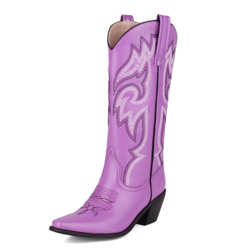 Wavyvigs Damen Cowboystiefel mit mittlerer Wade bestickte Westernstiefel Cowgirlstiefel Purple Mark Size 40 von Wavyvigs