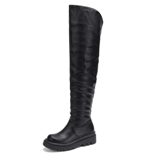 Wavyvigs Frauen Leather Weiter Schaft Overknee Stiefel for Thick Thighs Weiter Schaft Überknie Stiefel Übergröße Schwarz Größenangabe 38 von Wavyvigs