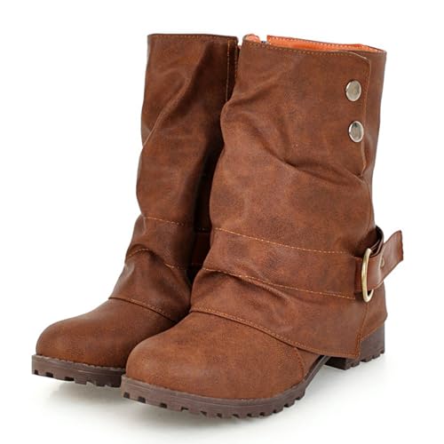 Wavyvigs Slouch Knöchelhohe Stiefel Fold Over Profilsohle Massiver Absatz Stiefeletten with Bukle Braun Marked Size 38 von Wavyvigs