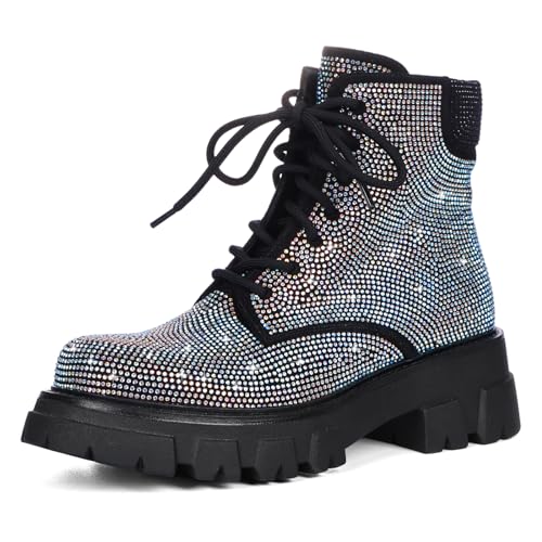 Wavyvigs Springerstiefel mit Strasssteinen, Plateau, klobiger Absatz, Schnürstiefel, seitlicher Reißverschluss, Blunish Strass, 40.5 EU Wavyvigs Springerstiefel mit Strasssteinen, Plateau, klobiger Absatz, Schnürstiefel, seitlicher Reißverschluss, Blunish Strass, 40.5 EU von Wavyvigs