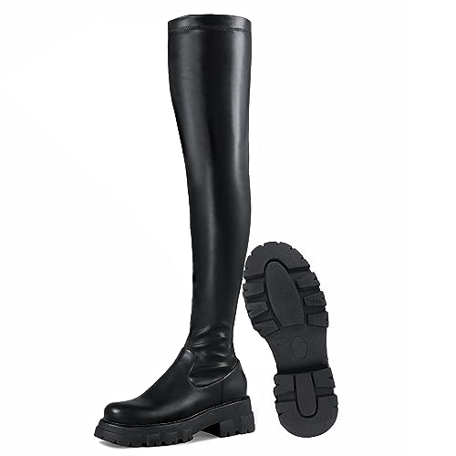 Wavyvigs Overknees Stiefel Damen Schwarz Oberschenkel Stiefel Overknee Lederstiefel Stretchstiefel Black EU 36 von Wavyvigs