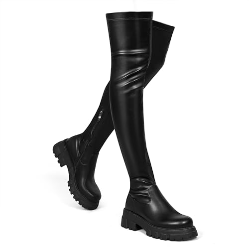 Wavyvigs Overknees Stiefel Damen Schwarz Oberschenkel Stiefel Overknee Lederstiefel Stretchstiefel Black EU 41 von Wavyvigs