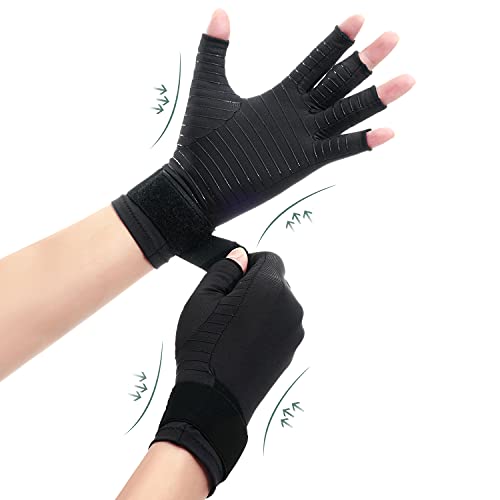 Waxden Kompression Arthritis Handschuhe mit Zurrgurte, Fingerlose Kompressionshandschuhe für Frauen und Männer, Unterstützung für Karpaltunnel, Arthritis, RSI, Sehnenentzündung, 1 Paar, Schwarz (M) von Waxden