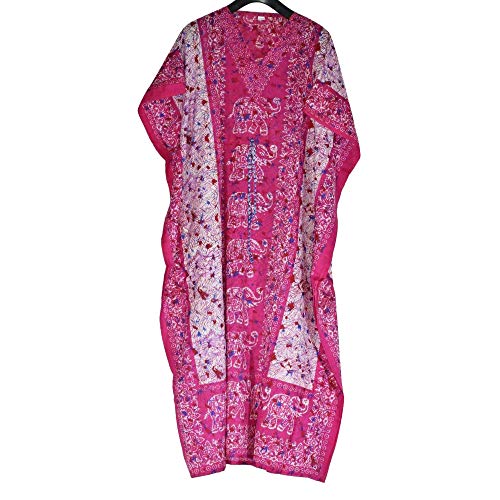 Way2like Langer Kaftan Elefant Kleid Boho Strand Abdeckung Kaftan Nachtwäsche Maxi Damen, Rosa, One size von Way2like