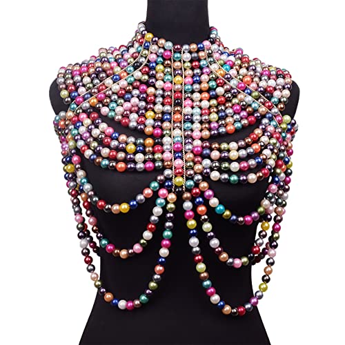 Damen Multi Layered Imitation Perlen Halskette Statement Verstellbare Größe Schulterketten Tops Körperschmuck Schal Wrap Für Hochzeitskleid Perle Geschichtet von Wayfadacc