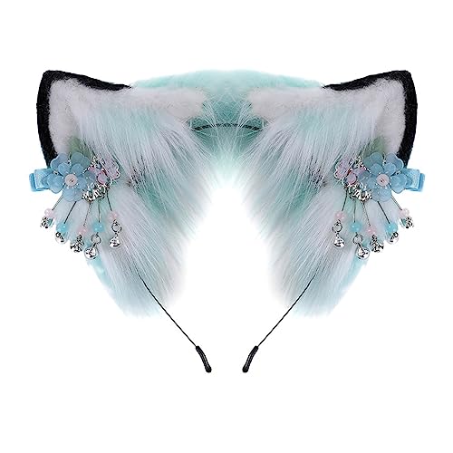 Haarreif mit Cartoon-Wolfsohren und baumelnden Blumen-Dekoren, Haarhalter, Cosplay-Party, Kopfbedeckung für Jugendliche und Erwachsene von Wayfadacc