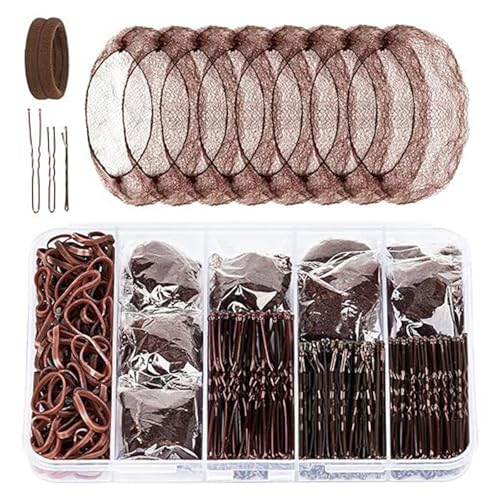 Tanz-Haarstyling-Werkzeug-Set, 100 U-förmige Nadeln, 50 Haarnadeln, 100 elastische Gummibänder, 8 unsichtbare Haarnetze und 2 Haargummis von Wayfadacc