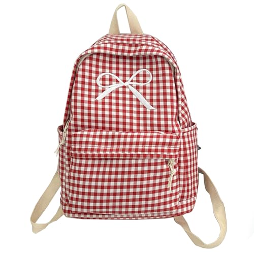 Wayfadacc Ästhetische Karierte Musterschule Niedliche Bowknot Große Kapazitäts Rucksack Schülerbuchtasche Für Frauen Teen Girls Mode Rucksack von Wayfadacc