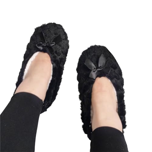Wayfadacc Damen Herren Bodenpantoffel Winterschuhe Dicker Pelzplüsch Anti-Rutsch-Griff Indoor Home House Fleece Gefütterte Hausschuhsocken Isolierte rutschfeste Socken, Schwarz , X-Large von Wayfadacc