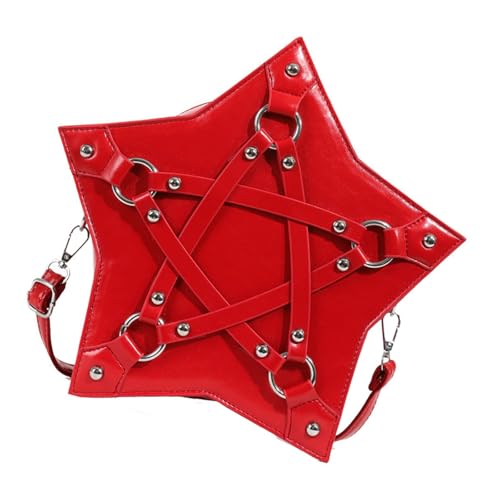 Wayfadacc Frauen Sternform PU Leder Crossbody Tasche Mit Nieten Besetzt Embäemin Punk Reißverschluss Schultertasche PU Leder Schulter von Wayfadacc