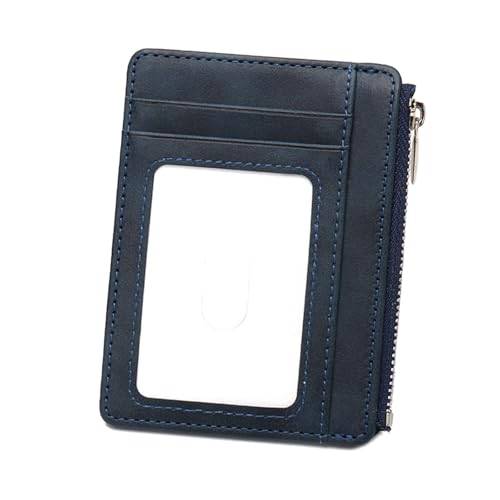 Wayfadacc Kartenetui mit Sichtfenster aus PU-Kunststoff, praktische Visitenkartenfächer mit Reißverschluss für den täglichen Gebrauch und mehrere Anlässe, blau, 12*10*1cm von Wayfadacc