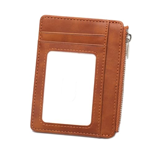 Wayfadacc Kartenetui mit Sichtfenster aus PU-Kunststoff, praktische Visitenkartenfächer mit Reißverschluss für den täglichen Gebrauch und mehrere Anlässe, braun, 12*10*1cm von Wayfadacc