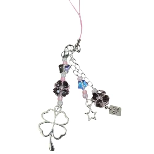 Wayfadacc Modischer Handyanhänger mit vierblättrigem Kleeblatt, stabile Acryllegierung, Schlüsselanhänger, tragbarer Handyanhänger für alle Altersgruppen und Erwachsene von Wayfadacc