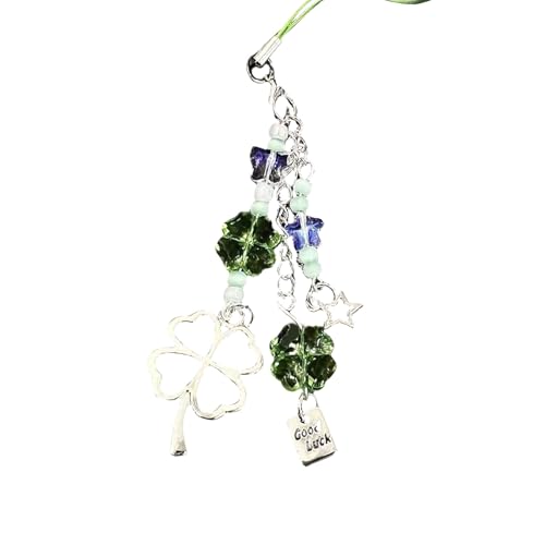 Wayfadacc Modischer Handyanhänger mit vierblättrigem Kleeblatt, stabile Acryllegierung, Schlüsselanhänger, tragbarer Handyanhänger für alle Altersgruppen und Erwachsene von Wayfadacc