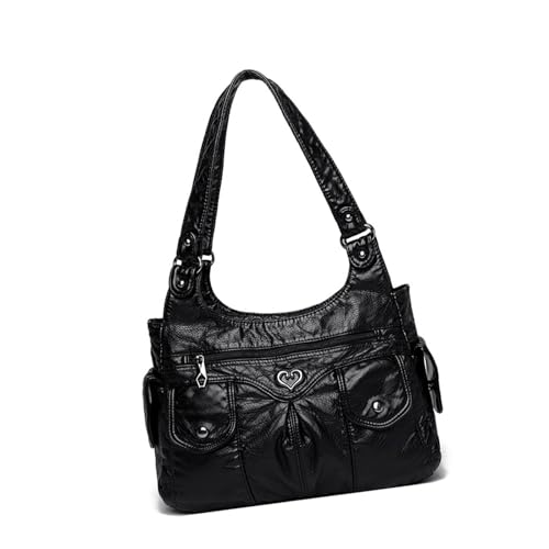 Wayfadacc Stilvolle Damen Schultertasche Handtasche verziert mit Punk-Nietendetails, geräumige PU-Leder-Unterarmtasche für Arbeit Reisen, Schwarz , 40*30*3cm von Wayfadacc