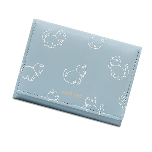 Wayfadacc Stilvolle Damen Trifold Wallet mit Katzen Designs Praktische PU Leder Geldbörsen Kurz Bargeld Geldbörse Kreditkartenetui, blau, 10*8*2cm von Wayfadacc
