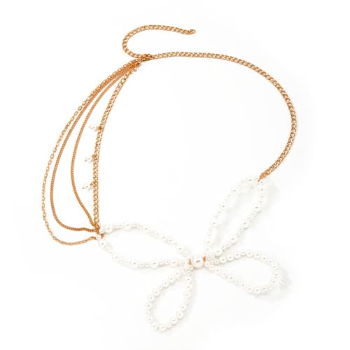 Wayfadacc Stilvolle Schmetterlings-Körperkette, verstellbare Taille, Schmuck mit Perlen, Akzent für formelle oder legere tägliche Kleidung von Wayfadacc