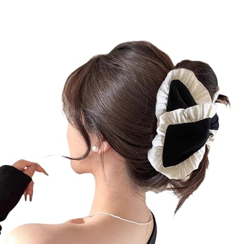Wayfadacc Übergroße Haarklammer mit Schleife und plissierten Details für Damen, feines Haar, starker Halt, für den täglichen Gebrauch und besondere Anlässe von Wayfadacc