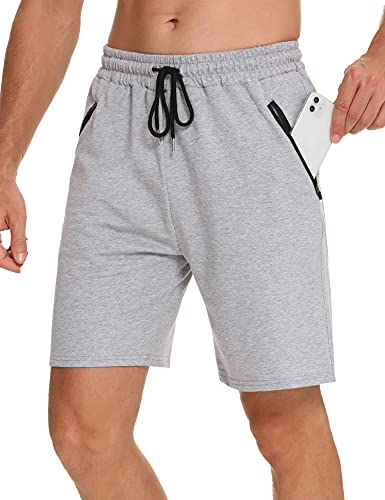 Wayleb Kurze Hosen Herren Baumwolle Sweat Shorts Männer Sommer Freizeithose Leicht Sporthose Jogginghose Fitness Kurz Hose mit Reißverschlusstasche, Grau M von Wayleb