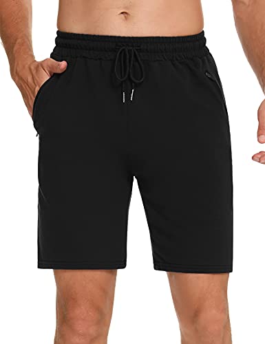 Wayleb Sporthose Herren Kurz Hosen Sommer Kurze Jogginghose Leichte Freizeithose Baumwolle Hose Männer Sweathose Shorts mit Reissverschluss Taschen, Schwarz M von Wayleb