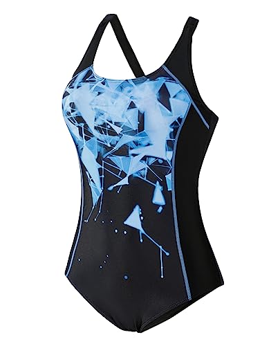 Wayleb Badeanzug Damen Bauchweg Bademode Trendiger Druck Monokini mit Rückenkreuz Einteilige Badeanzug mädchen Sport Push Up Surfen Am Strandpool von Wayleb