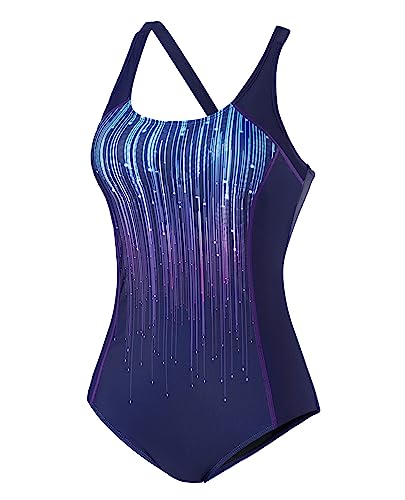 Wayleb Badeanzug Damen Bauchweg Bademode Trendiger Druck Monokini mit Rückenkreuz Einteilige Badeanzug mädchen Sport Push Up Surfen Am Strandpool von Wayleb