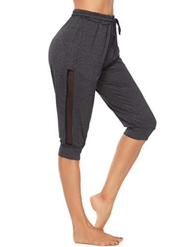 Wayleb Damen Caprihose 3/4 Sporthose Jogginghose Sommer Trainingshose Yogahose mit Tasche Freizeithose Laufhosen für Gym Fitness Schwarz,S von Wayleb