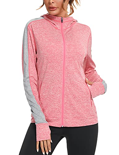 Wayleb Damen Laufjacke Sportjacke Langarm Trainingsjacke Kapuzenjacke Sweatjacke Atmungsaktive mit Daumenloch und Tasche Für Laufen Yoga Fitness Rosa S von Wayleb