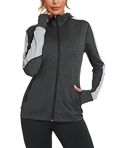 Wayleb Damen Laufjacke Sportjacke Langarm Trainingsjacke Kapuzenjacke Sweatjacke Atmungsaktive mit Daumenloch und Tasche Für Laufen Yoga Fitness Schwarz M von Wayleb