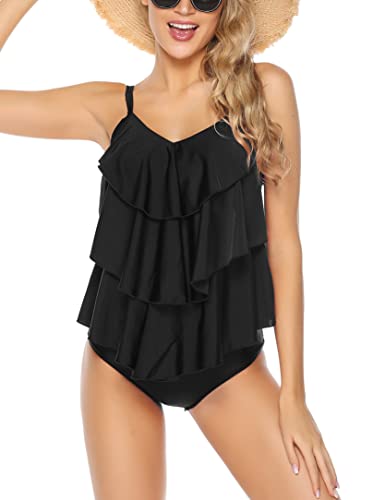 Wayleb Tankini Damen Bauchweg Zweiteiler Badeanzug Volant Push up Bademoden Tankini Set mit Shorts Verstellbare Träger Badeanzüge für Damen S-XXXL von Wayleb