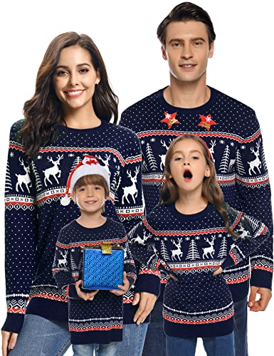 Wayleb Weihnachtspullover Familie Set Ugly Christmas Sweater Damen Weihnachtspulli Partnerlook Lustig Hässliche Pullover Winter Warme Strickpullover Rundhals Langarm von Wayleb