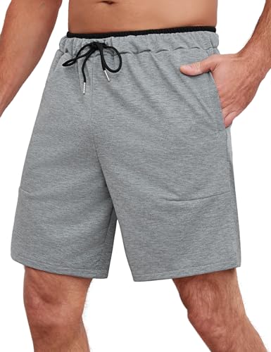 Wayleb Gym Shorts Herren Baumwolle Sporthose Kurze Jogginghose Sommer Hose Atmungsaktiv Laufhose Leicht Freizeithose Bequem Schlafhose mit Seitentaschen, Grau S von Wayleb