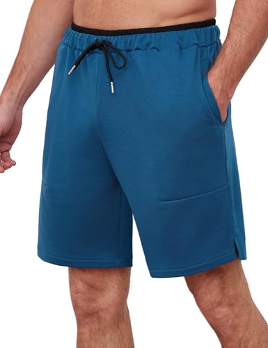 Wayleb Herren-Shorts Sommer Baumwolle Sporthose Kurze Hosen Herren mit Kordelzug Leicht Jogginghose Sweathose Freizeit Shorts Fitness Jogging Gym Hose mit Seitentaschen, Kobaltblau L von Wayleb