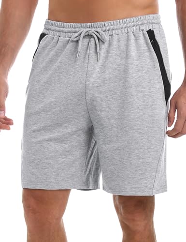 Wayleb Herren Shorts Sport Hosen Kurz Sweat Laufshorts Trainingshose Fitness Training Kurze Hose Sweathose Sporthose mit Reißverschlusstasche, Grau XL von Wayleb