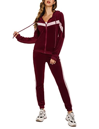 Wayleb Jogginganzug Damen Trainingsanzug Set Velour Sportanzug Anzug 2 Teilig Freizeitanzug Nicki Hausanzug damen Langarm Kapuzenjacke mit Zipper Lange Sporthose mit Kordelzug von Wayleb