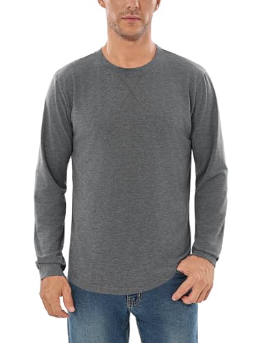 Wayleb Langarmshirt Herren Baumwolle Rundhals Longline T-Shirt Casual Dünn Pullover Longshirt Leicht Longsleeve Einfarbige Langarm Unterhemd Oberteile, Dunkles Heidegrau S von Wayleb