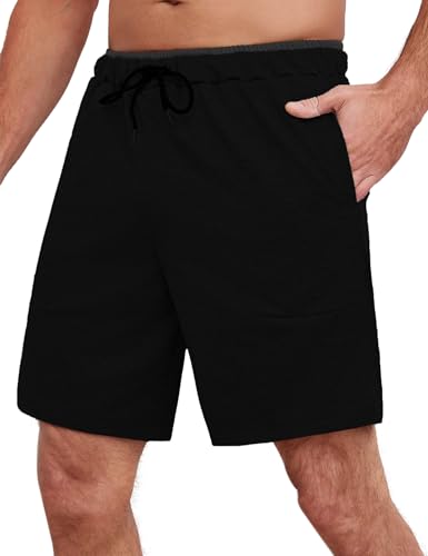 Wayleb Shorts Herren Baumwolle Sporthose Kurze Jogginghose Sommer Hose Atmungsaktiv Laufhose Leicht Freizeithose Bequem Schlafhose mit Seitentaschen, Schwarz S von Wayleb