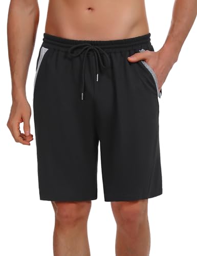 Wayleb Kurze Hosen Herren Sommer Sweat Freizeit Shorts Leicht Sport Kurzhose Casual Jogginghose Sweathose mit ReißVerschluss Taschen, Schwarz L von Wayleb