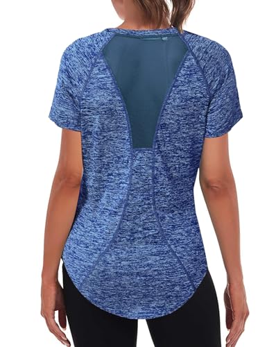 Wayleb Damen Sport T-Shirt Back Mesh Laufshirt Sportshirt Kurzarm Rundhals Sportoberteile Atmungsaktiv Funktionsshirt Trainingsshirt Gym Longshirt Yoga Tops, Dunkelblau XXL Wayleb Damen Sport T-Shirt Back Mesh Laufshirt Sportshirt Kurzarm Rundhals Sportoberteile Atmungsaktiv Funktionsshirt Trainingsshirt Gym Longshirt Yoga Tops, Dunkelblau XXL von Wayleb