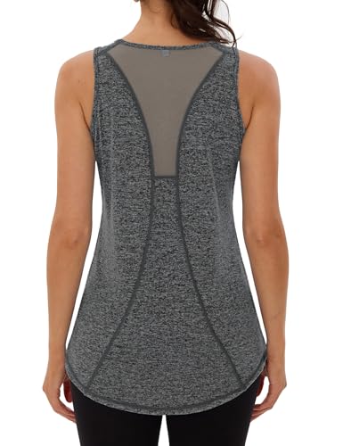 Wayleb Sporttop Damen Fitness Ärmelloses Rundhals Sport Tanktop Leicht Atmungsaktiv Sportshirt Mesh Rücken Lauftop Fitness Yoga Tank Top Oberteile, Dunkelgrau 3XL von Wayleb