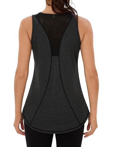 Wayleb Sporttop Damen Yoga Tanktop Mesh Rücken Ärmelloses Sport Oberteil Laufen Fitness Funktions Gym Activewear-Tanktops, Schwarz L von Wayleb