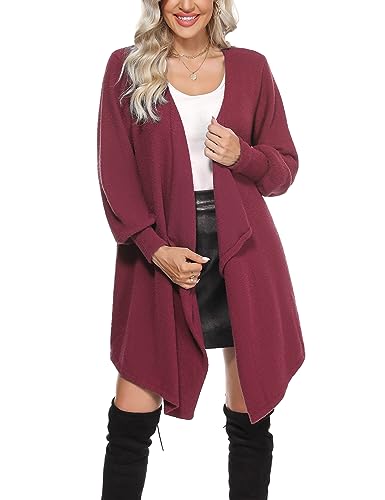 Wayleb Strickjacken für Damen Cardigan Lang Strickjacke Winter Warm Langarm Offene Strickmantel Herbst Pullover Elegant Longstrickjacke von Wayleb