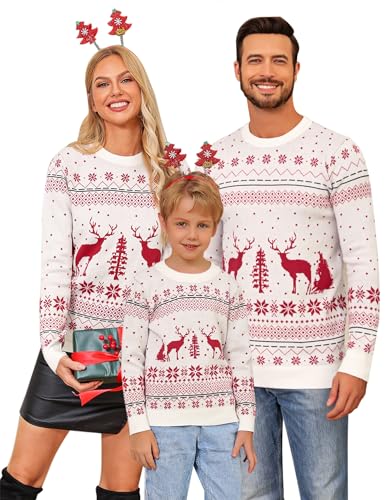 Wayleb Ugly Christmas Sweater Damen Lustig Weihnachtspullover Familie Set Rentier Strickpullover Herbst Winter Warm Partner Pullover Rundhals von Wayleb